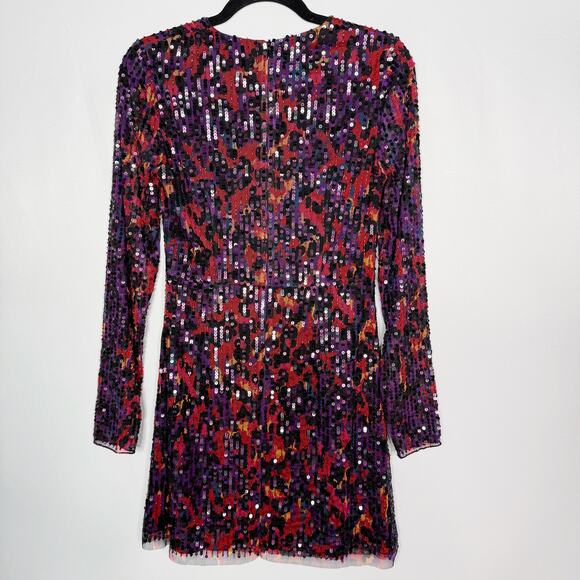 French Connection 4 Purple Red Black Inari Embellished Leopard Sequin Mini Dress - Picture 2 of 15